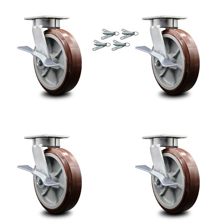 Service Caster 8 Inch Kingpinless Poly on Polyolefin Wheel Caster Set Brake and Swivel Lock SCC SCC-KP30S820-PPUR-SLB-BSL-4